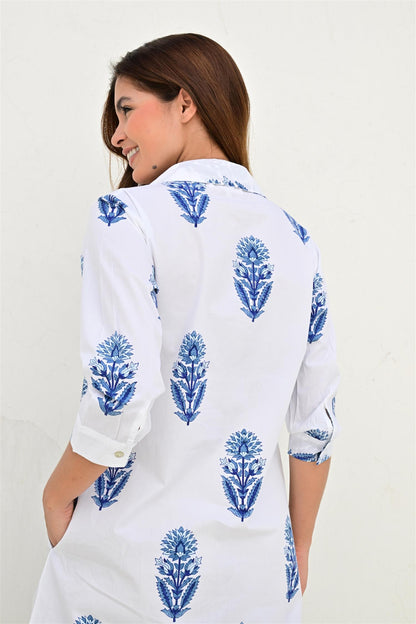 Bayonne skjortekjole lang poplin white/blue
