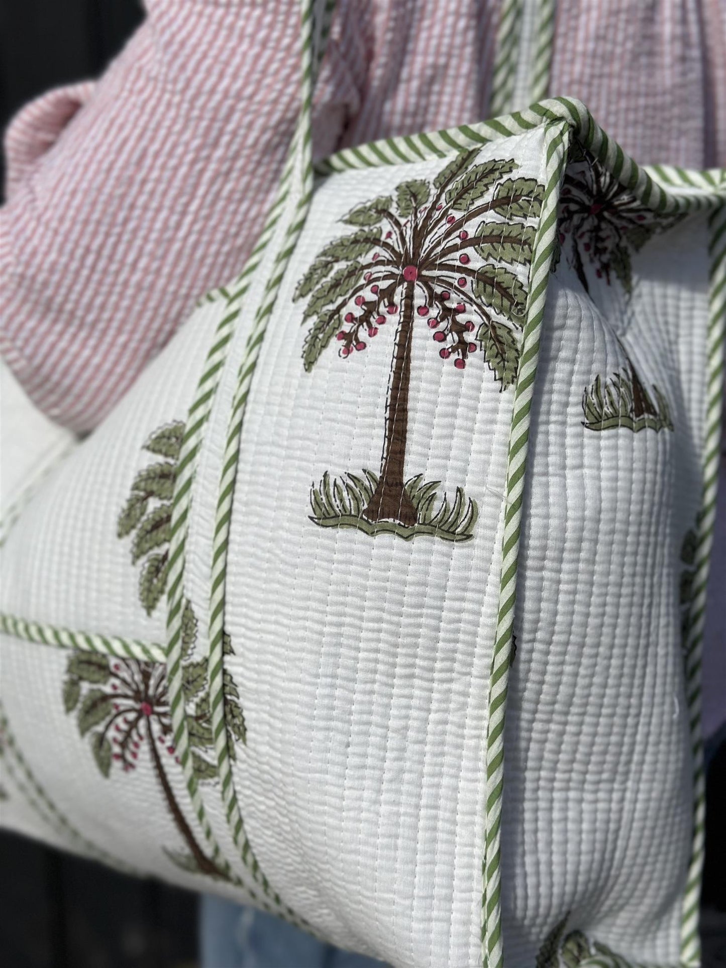 Vattert bag palme grønn/hvit