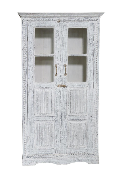 Skap vintage med glass hvitt