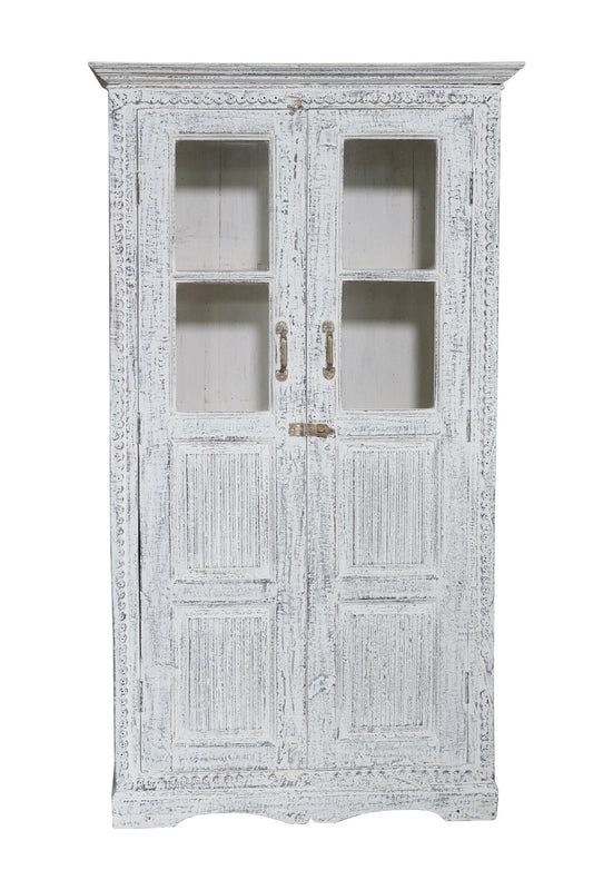Skap vintage med glass hvitt