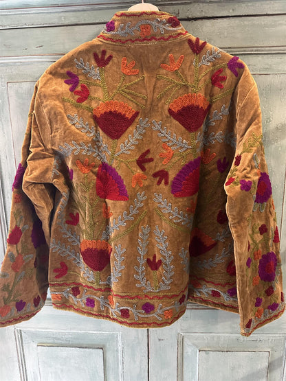 Anouska jakke velur med broderier olive