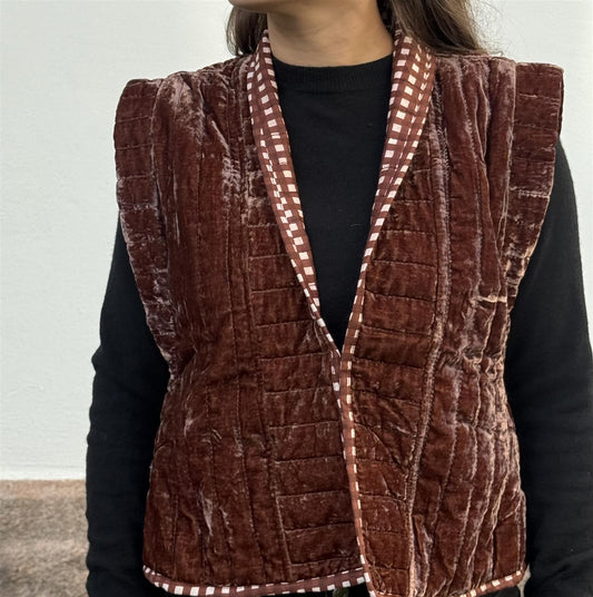 Erika vest silkevelur brun