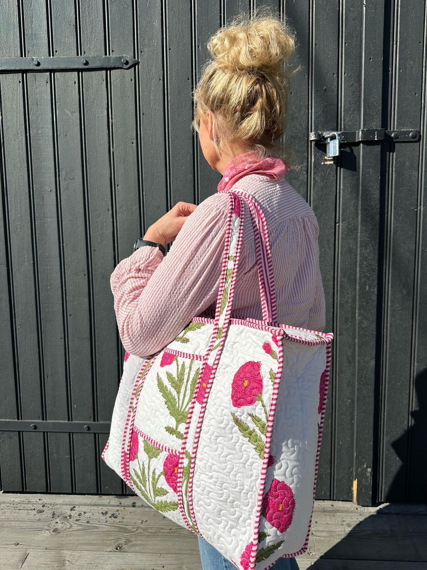 Vattert bag hvit/pink