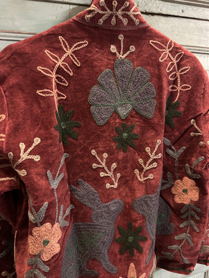 Anouska jakke velur med broderier burgundy