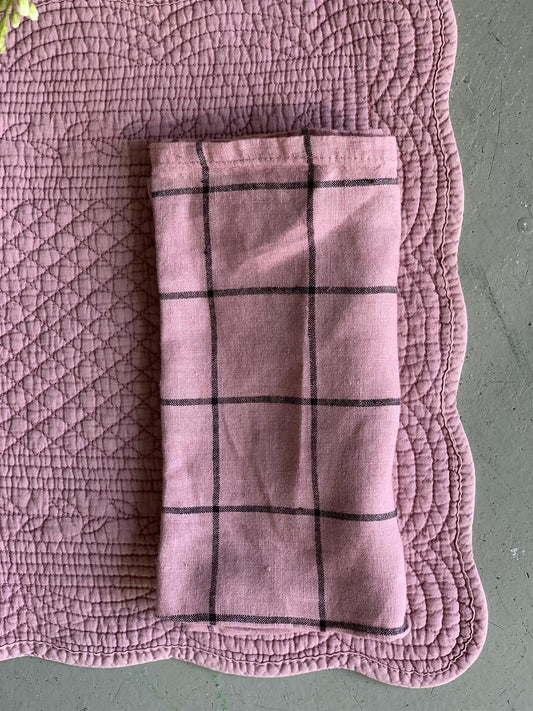Serviett 100% lin 45x45 cm rutet old rose