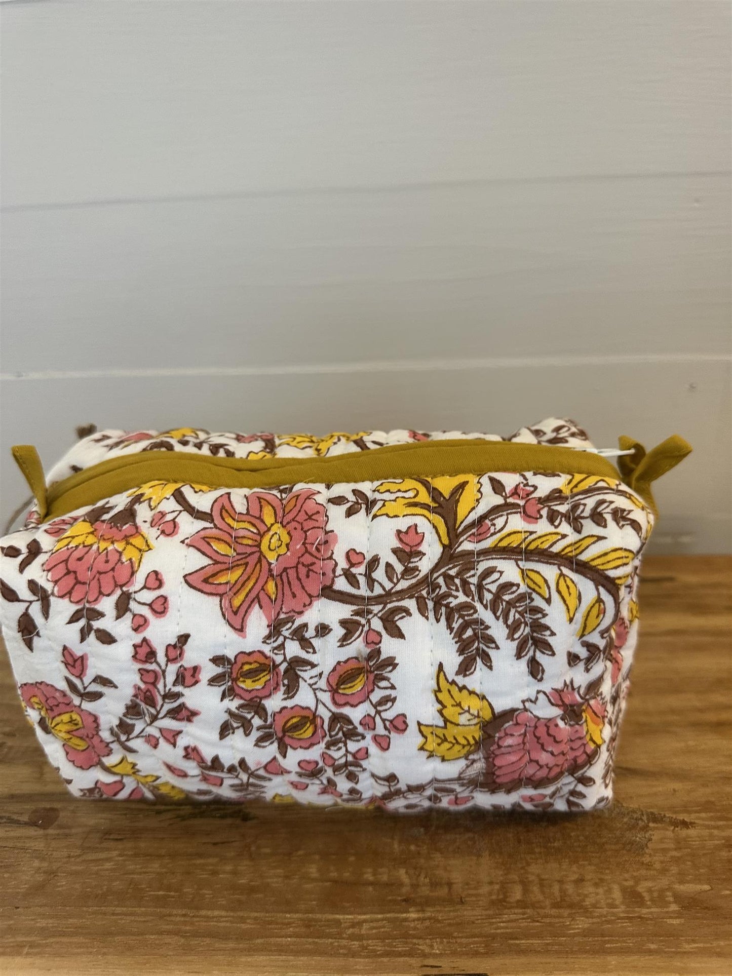 Sminkepung blokktrykket Fleur yellow
