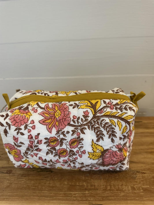 Sminkepung blokktrykket Fleur yellow