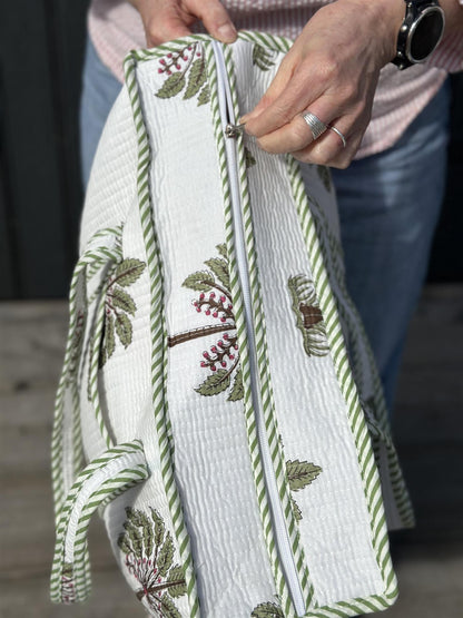 Vattert bag palme grønn/hvit