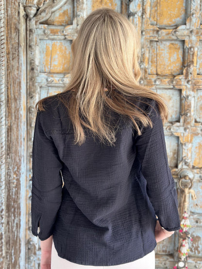 Bahamas bluse 100% bomullskrepp sort
