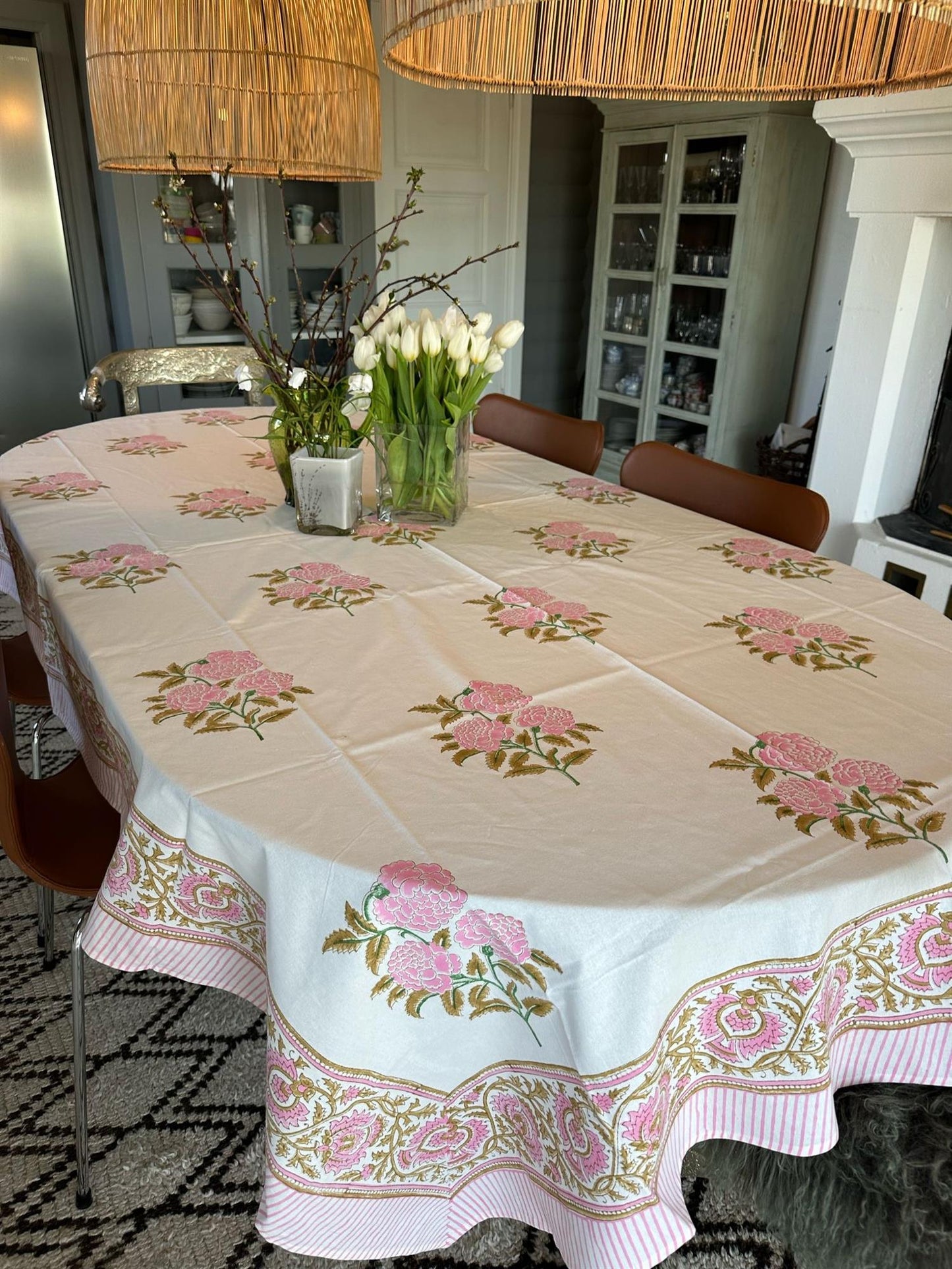 Duk blokktrykk 150 x 250 cm roses