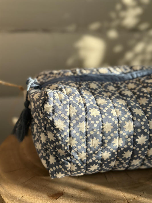 Toalettmappe blokktrykket moonlight blue print