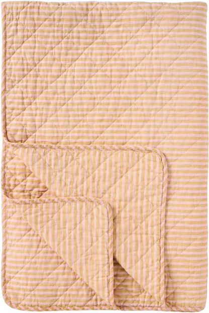 Quilt 130x180 cm mustard med lyserøde striper