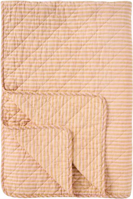 Quilt 130x180 cm mustard med lyserøde striper