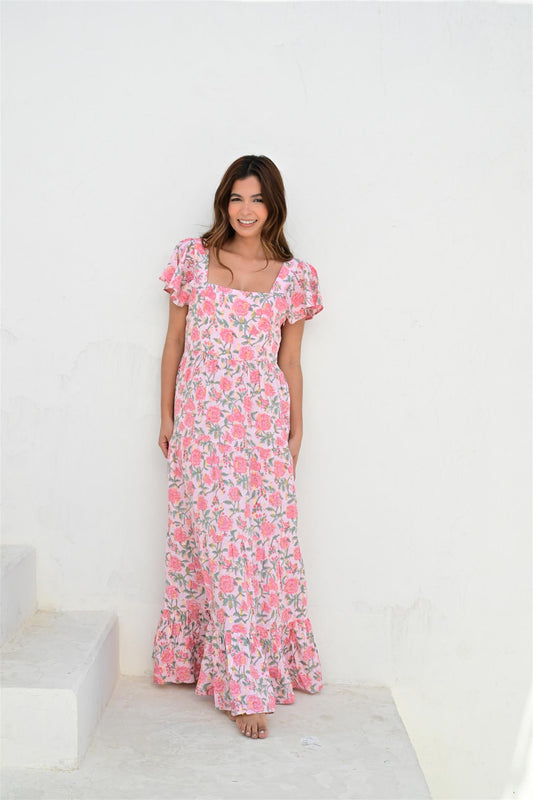 Montpellier kjole lang pink lurex